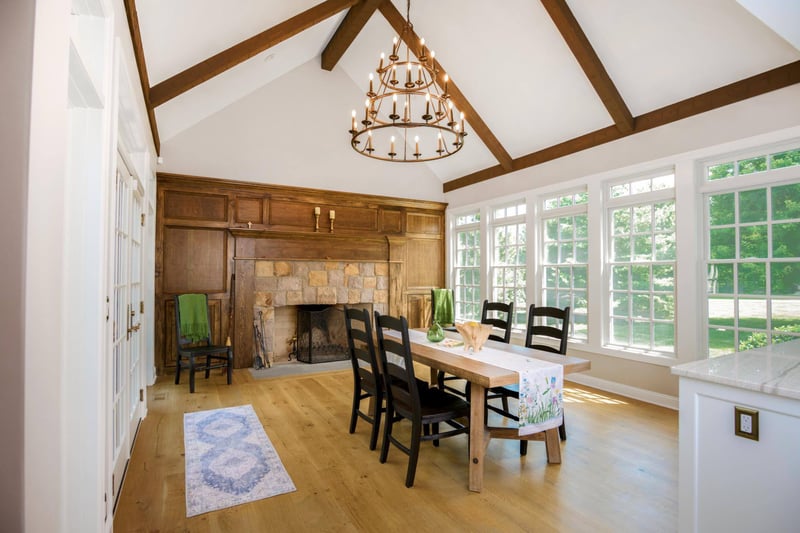 bright 4-season room addition dining area with high ceilings by GTG Builders in Central, NJ