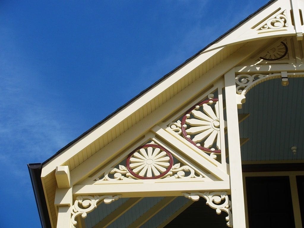 victorian fretwork on exterior of home - photo by Oldhouseguy