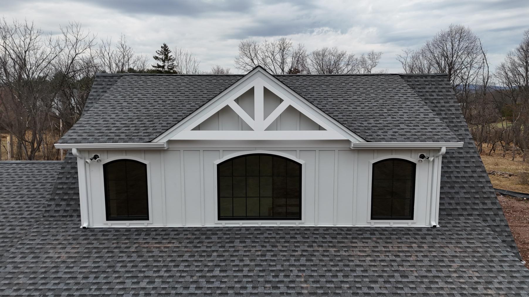 Dormer windows and peaked roof
