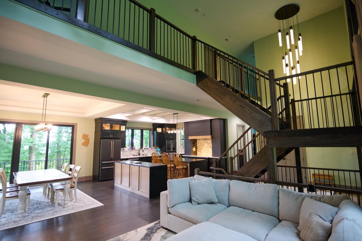 Living room and kitchen of Custom Home in Delaware Township