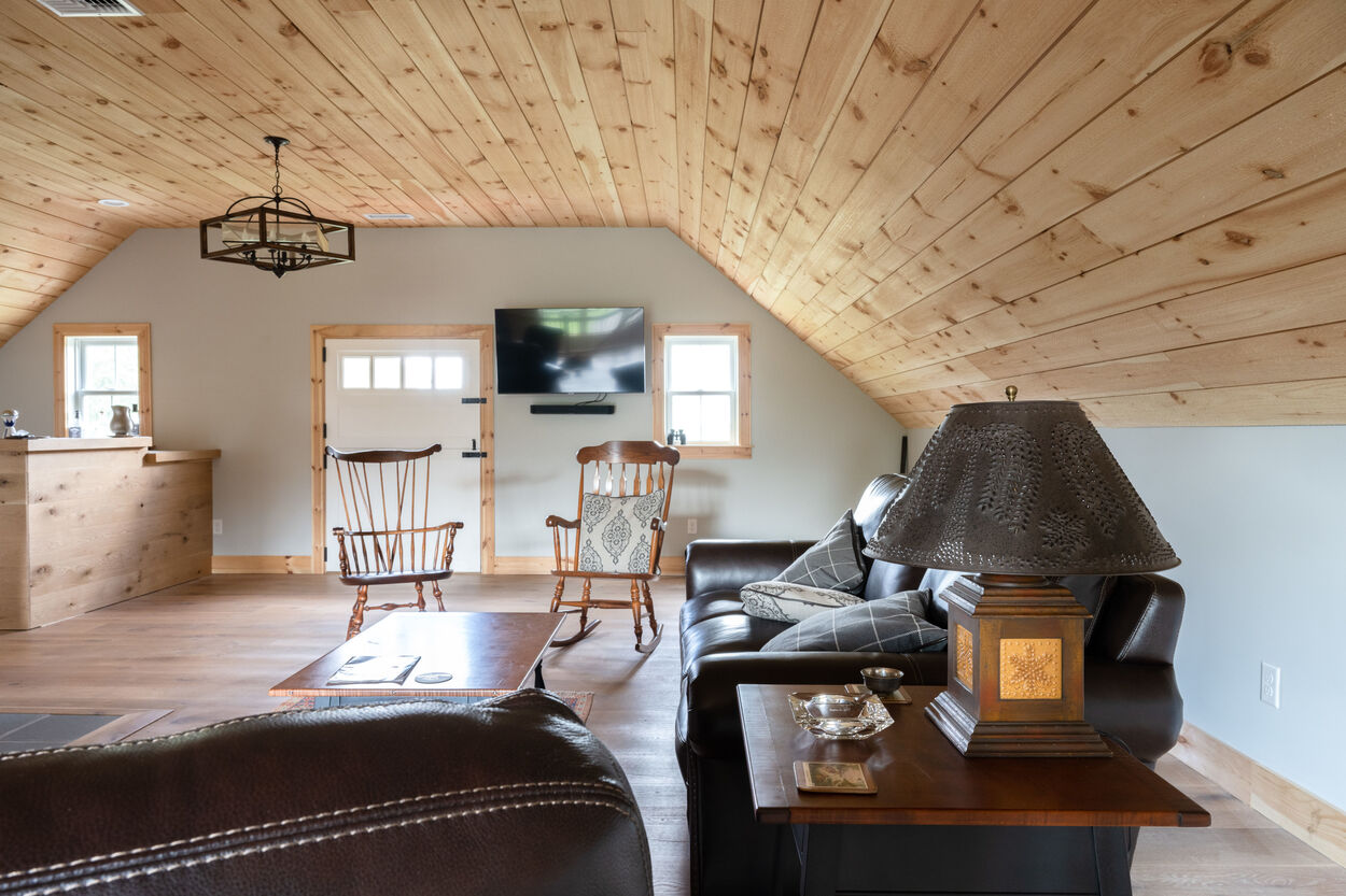 inside second story barn with wood roof by GTG Builders in Stockton New Jersey