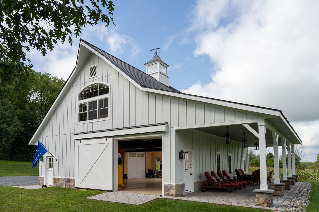 exterior white barn by GTG Builders in Stockton, New Jersey