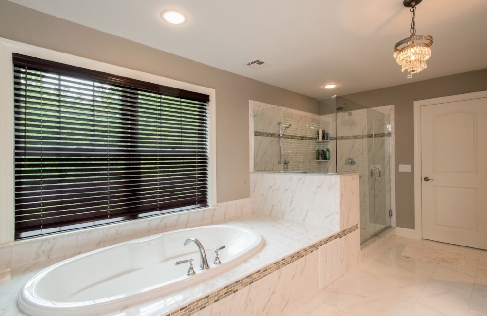 bathroom with tub and walk in shower in custom home by gtg builders in central new jersey bathroom with tub and walk in shower in custom home by gtg builders in central new jersey